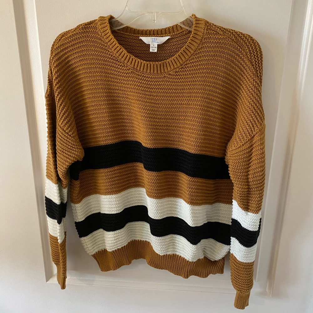 Brown black and white striped sweater
